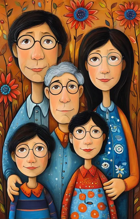 a painting of a family portrait with a woman