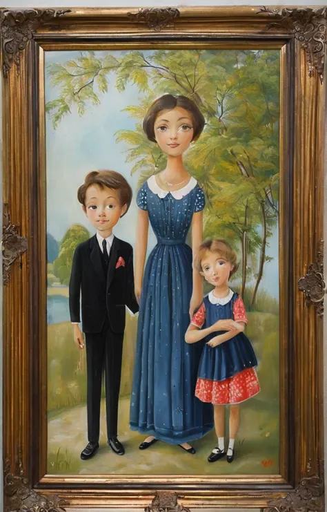 painting of a family portrait of a boy and girl with a boy in a suit