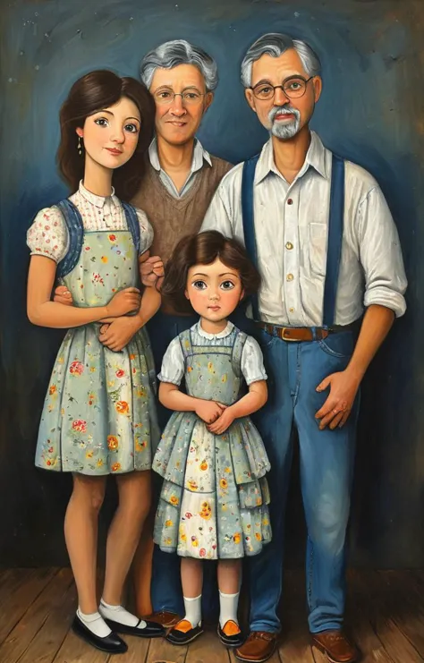 a painting of a family portrait with a child and an older man