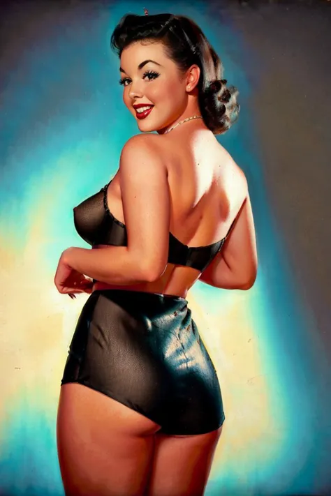 Produza uma pin-up no estilo de Jayne Mansfield, with a touch of  provocation and a bold look. Sitting with bent knees submission position  with hands outstretched and palm facing up - SeaArt