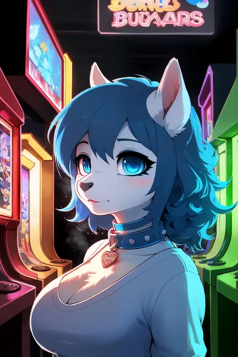 fancy clothes, (a beautiful female furry pony), (blue collar:1.2), (detailed face, detailed eyes, beautiful blue eyes:1.2), arou...