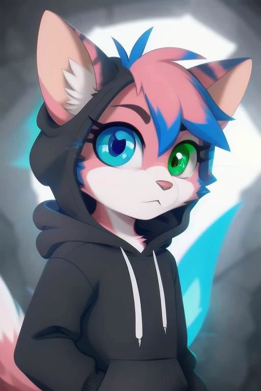 a close up of a cartoon cat wearing a hoodie