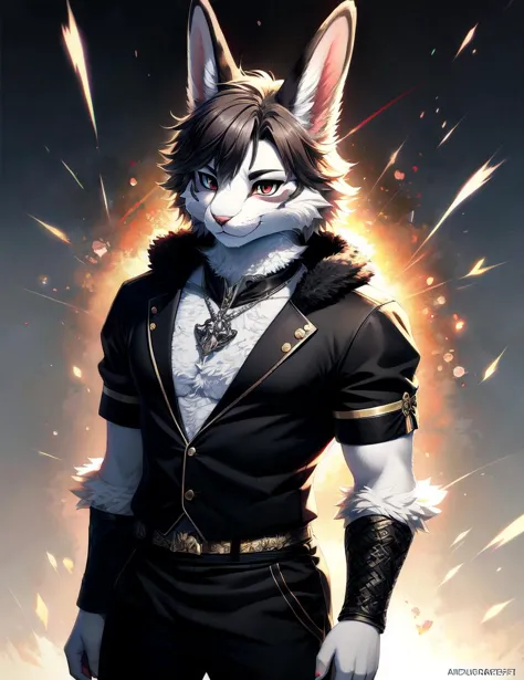 Bunny, (fluffy anthro furry:1.3), (male), solo, 1guy, (detailed face), highly detailed, sharply drawn, masterpiece, best quality, absurdres, subsurface scattering, anime style, A1 pictures style