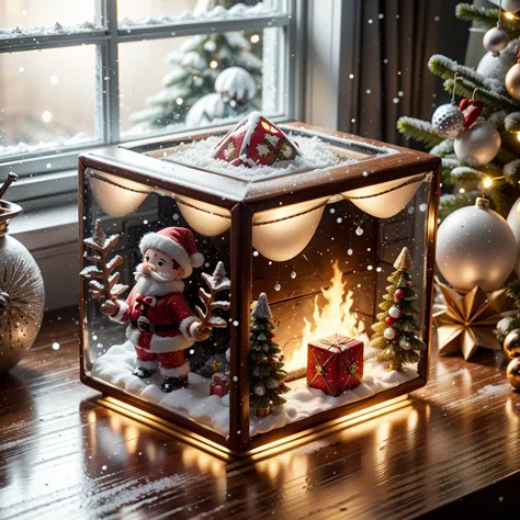 (window:1.2), (gift wrapping:1.1), snowglobe, (cube:1.5), ChristmasDecorativeStyle, centered, 8k, F2.8, RAW Photo, ultra detailed, extremely detailed <lora:ChristmasDecorativeStyle:0.5> <lora:Snow_Globes:0.8>