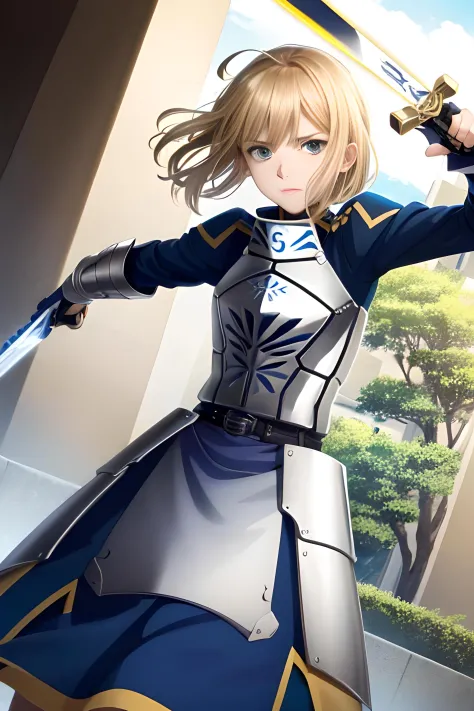 1 girl, solo,fighting, holding magic sword, dynamic pose, dungeon, dynamic shot,, artoria pendragon \(fate\),armor ,excalibur \(fate/stay night\),  (((anime))),masterpiece, best quality, intricate details, 8k uhd, perfect face, perfect eyes
