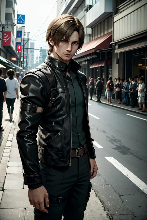 ((ultra detailed, masterpiece, absurdres))
 <lora:RE6Leon:0.8>
RE6Leon, 1boy, brown hair, looking at viewer, on the streets of futuristic Tokyo