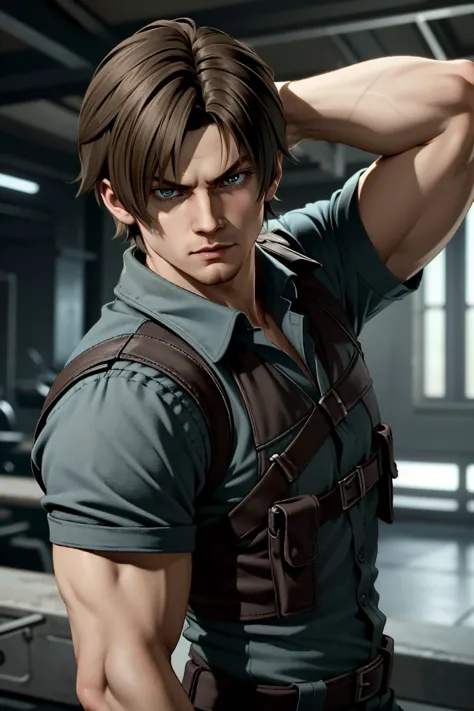 ((ultra detailed, masterpiece, absurdres))
 <lora:RE6Leon:0.8>
RE6Leon, 1boy, brown hair, looking at viewer, flexing his muscles in a dramatic display of strength