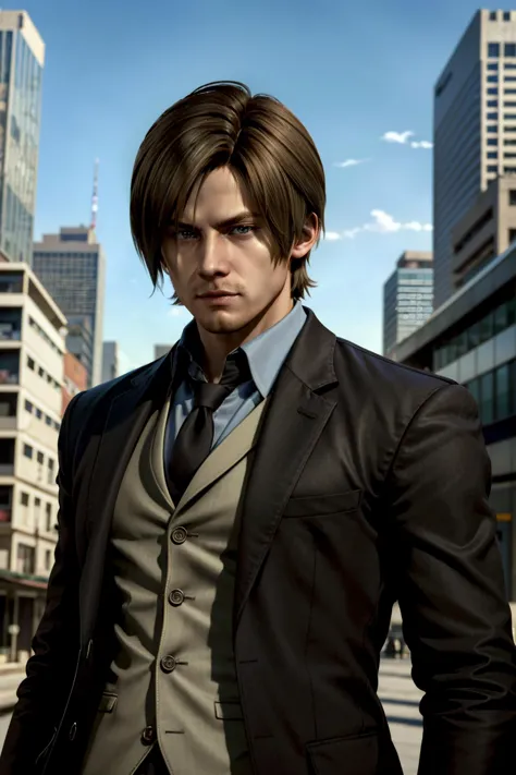 ((ultra detailed, masterpiece, absurdres))
 <lora:RE6Leon:0.8>
RE6Leon, 1boy, brown hair, looking at viewer, posing in a tailored suit against a backdrop of skyscrapers