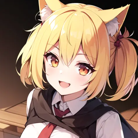 masterpiece, best quality,1girl, looking at viewer, smile, open mouth, blonde hair, yellow wolf ears, red eyes, yellow wolf tail...