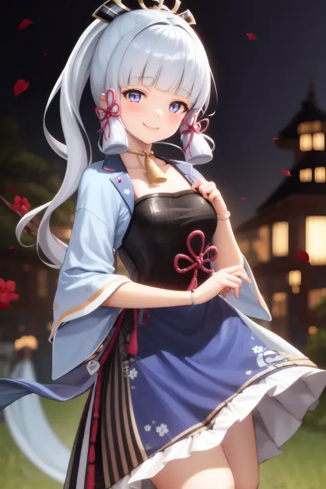 masterpiece, highres, best quality, 1girl solo, kamisato_ayaka, smile, alternate costume, without armor, dress, kimono  