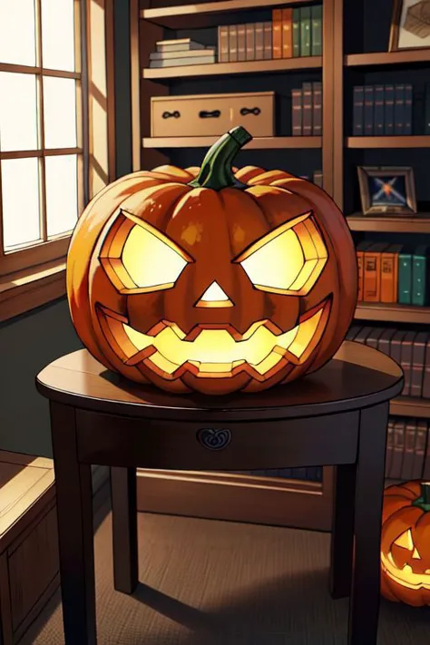 calabaza nesstyle,(obra maestra:1.3 Mejor calidad:1.2 alta calidad:1.1),jack-o&#39;-lantern,adentro,Arquitectura del este de Asia,Realista,computadora,ventana,Silla de juego,profundidad de campo,estante para libros,alta resolución,absurdos,incredibly absurdos,enorme tamaño de archivo,fondo de pantalla,parodia,