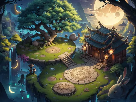 masterpiece,gufengmap,landscape,bulding,circle,rabbit,chibi,1moon,tree<lora:2Dhx_XianxiaMap_v1.0:1> <lora:2dhxBuff__Healing_1.0:...