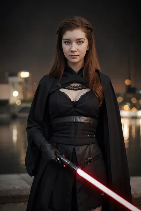 ,AnnaliseBasso, RED HAIR, (FULL BODY VIEW), medium breasts,  ,, wearing black robes ,bracers, ,holding red lightsaber, in burning village , looking at viewer,,  , 4k,  best quality, bokeh, f1.4, 40mm, photorealistic, raw, 4k, detailed skin, textured skin, skin pores, intricate details  ,,<lora:sthoutfitV2:0.7>    ,  ,best quality, bokeh, f1.4, 40mm, photorealistic, raw, 4k, detailed skin, textured skin, skin pores, intricate details, ,,,,
,, , <lora:skin_slider_v2_1_FACE:.9>,,epiCRealism,