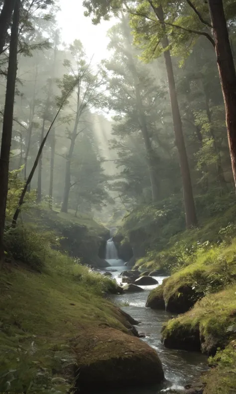 score_9, score_8_up, score_7_up, BREAK, source_real, raw, photo, amateur, rating_safe, fantasy forest, magical, low-angle view, river, mushroom, river, scenery, film grain, lens flare, summer