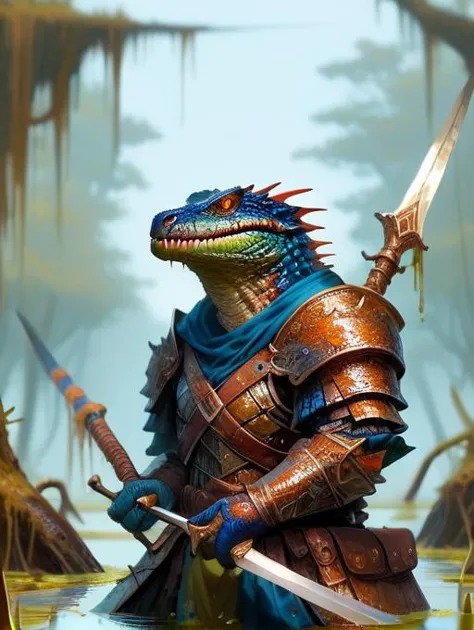 score_9, score_8_up, score_7_up, 1character lizardfolk heavy fighter, scale armor, standing holding huge sword , detailed swamp background, <lora:Flashfires_Lizardfolk:1.4>lizardfolk  <lora:Pecha_Swords_LORA_V1.6:1> sword