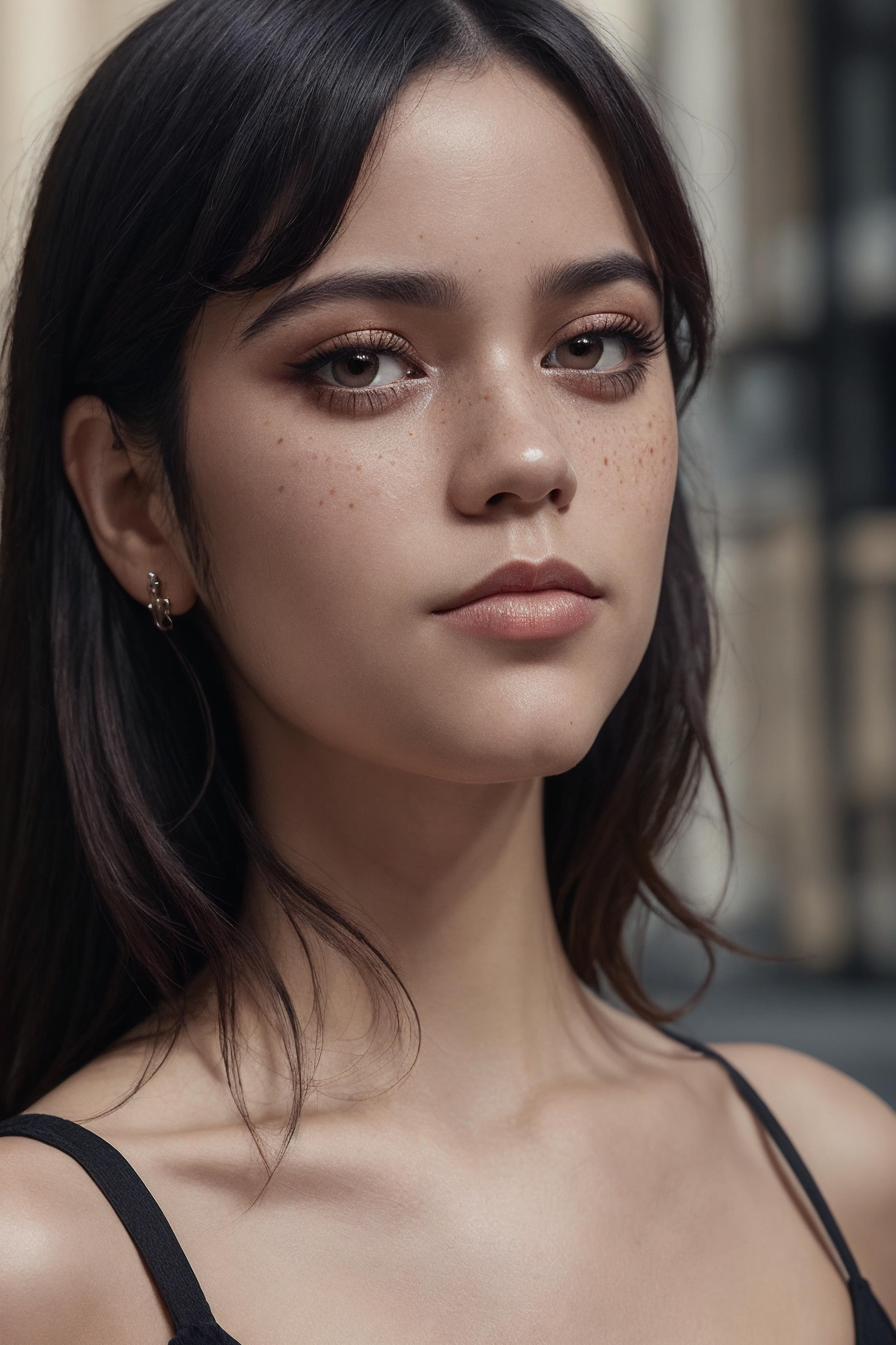 A close up of a woman with a messy hair and a necklace - SeaArt AI