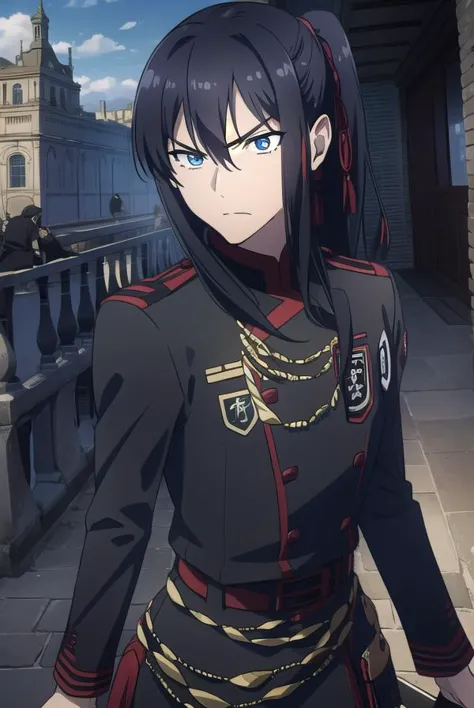 yuukanda, <lyco:yuukanda-LYCORIStest:1>,
yuu kanda, long hair, black hair, ponytail, blue eyes, mature male, 1boy, angry,
BREAK gloves, uniform, military, military uniform,
BREAK looking at viewer,
BREAK outdoors, city,
BREAK <lora:GoodHands-vanilla:1>, (masterpiece:1.2), best quality, high resolution, unity 8k wallpaper, (illustration:0.8), (beautiful detailed eyes:1.6), extremely detailed face, perfect lighting, extremely detailed CG, (perfect hands, perfect anatomy),