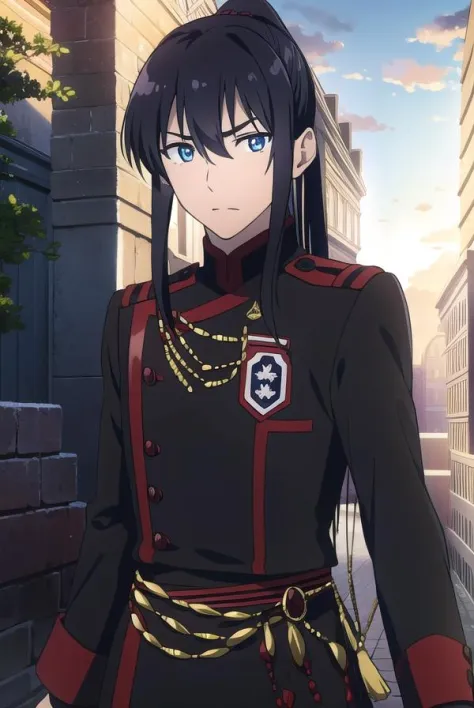 yuukanda, <lyco:yuukanda-LYCORIStest:1>,
yuu kanda, long hair, black hair, ponytail, blue eyes, mature male, 1boy,
BREAK gloves, uniform, military, military uniform,
BREAK looking at viewer,
BREAK outdoors, city,
BREAK <lora:GoodHands-vanilla:1>, (masterpiece:1.2), best quality, high resolution, unity 8k wallpaper, (illustration:0.8), (beautiful detailed eyes:1.6), extremely detailed face, perfect lighting, extremely detailed CG, (perfect hands, perfect anatomy),