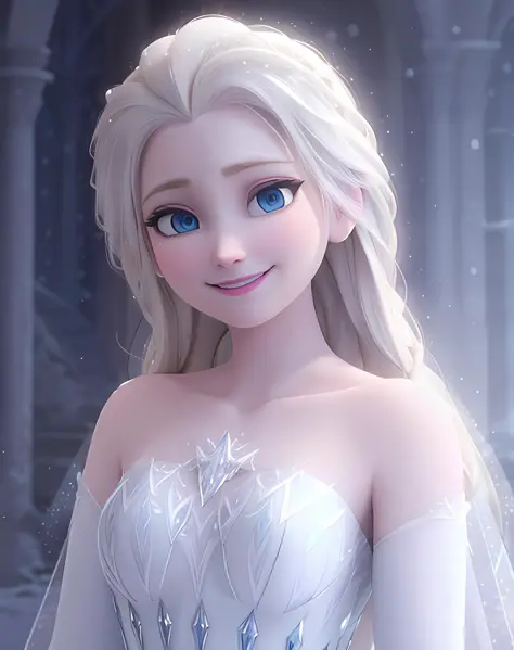 smiling, high detail, cinematic light, (masterpiece)  <lora:snow_queen_elsa:0.6>, snow_queen_elsa