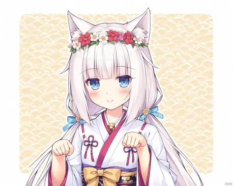 anime girl with white hair and blue eyes wearing a white kimono