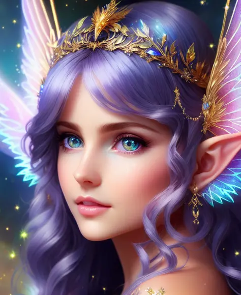 fabulously beautiful fairy elf, luminous wings, cute, 8k, ((masterpiece)), (best quality), (detailed), beautiful, big, lovely ey...