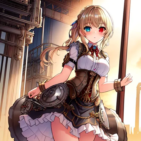 anime girl in a steampunk outfit with a clock