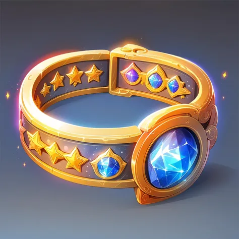 a gold ring with blue stones and stars on it