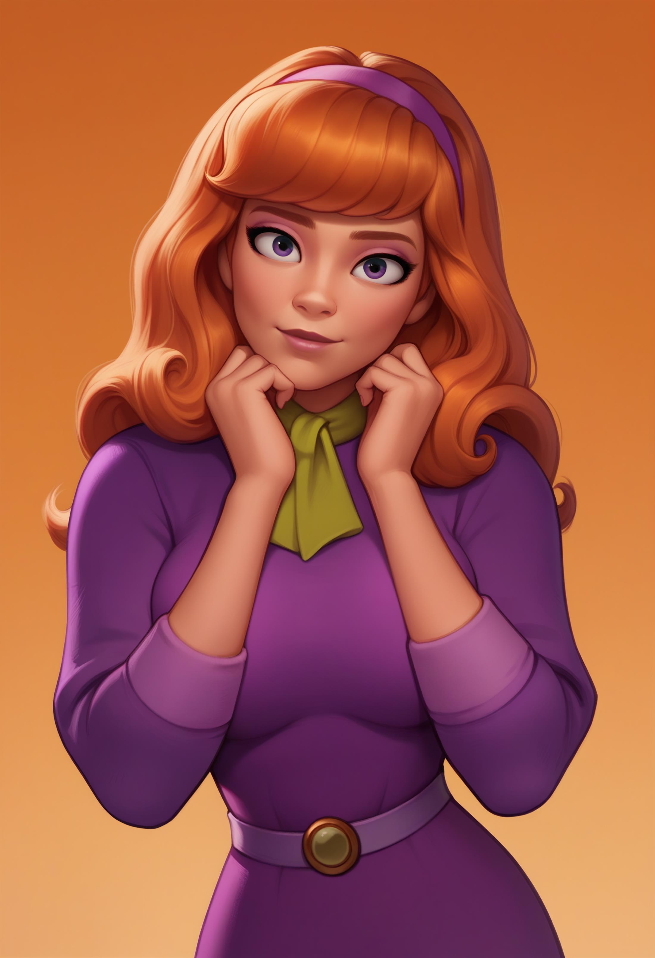 Daphne Blake played by Sabrina Carpenter with orange hair and bangs -  SeaArt AI