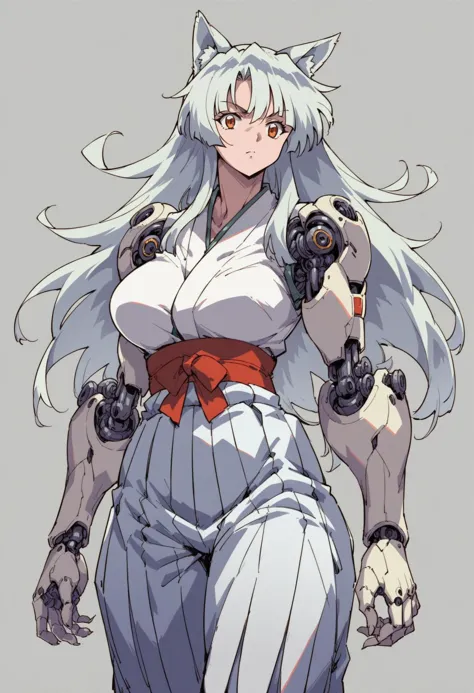 (score_9_up, score_8_up:1.2), score_7_up, cyborg girl, 1nu, curvaceous, wolf ears, hakama, large breasts, art by Rumiko Takahashi, <lora:Cyborg_Girl_-_Leotard:0.3>, <lora:1nuXLP:0.8>