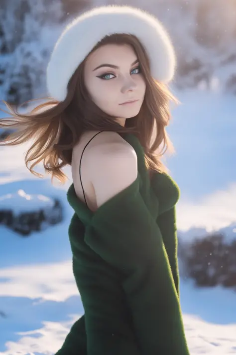 charming Yulia woman. sexy, (perfect breasts:1), (photorealistic:1.4) snow background (extremely intricate), (exquisitely detailed), highly detailed, highres, original, extremely detailed 8K wallpaper, best quality, detailed face, ultra-detailed,