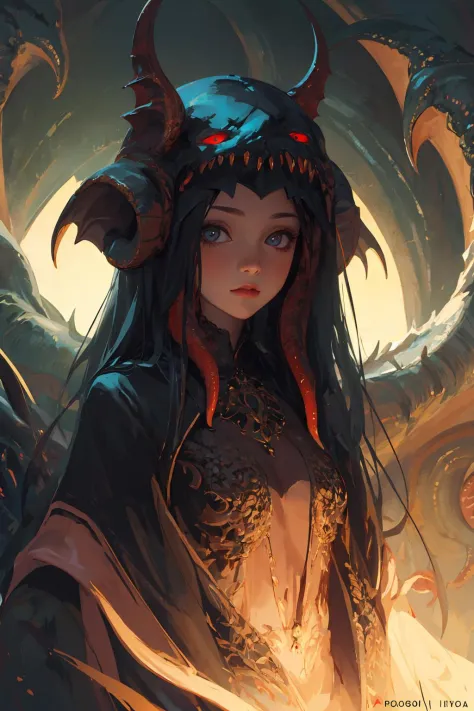 best quality, masterpiece, detailed,
1girl, , darkness, Cthulhu