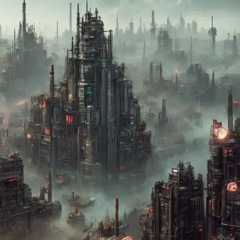 wide shot, sci fi city, (DieselpunkCity) (Cybercity:1)