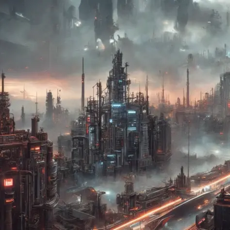 wide shot, sci fi city, (dieselpunkcity) (cybercity:1)