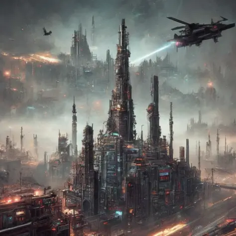 wide shot, sci fi city, (DieselpunkCity:0.9) (Cybercity:1.2)