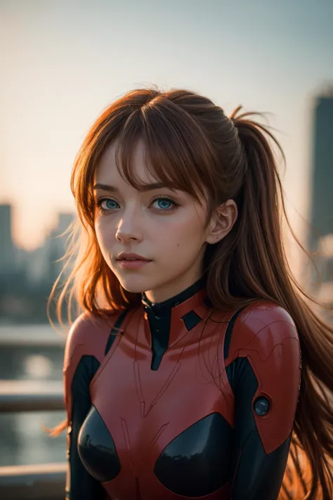 masterpiece, best quality, Environmental portrait 8K RAW photo, film grain, bokeh, <lora:AsukaLangleySouryuuV2-000015:.9> souryuu asuka langley, (interface headset:1.3), antenna hair, red bodysuit, beautiful eyes, skyline, <lora:age_slider_v1:-.4> <lora:m99_nippleremover_1:.8>