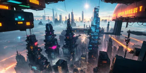masterpiece, best quality, game cg, 3d, wide shot, lens flare, depth of field, floating, flying, product design, game,conceptual design,concept art, reference sheet, 
close-up, blurry background, blurry foreground, 
scenery, (floating city:1.3), (sky:1.1),...