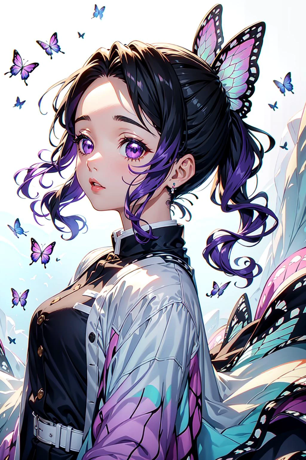 Аниме девушка с крыльями бабочки и фиолетовыми волосами - SeaArt AI