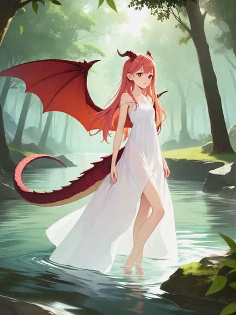 score_9, score_8_up, score_7_up, best quality, masterpiece, 4k, uncensored, prefect lighting, rating_explicit, very aesthetic, 1girl, masterpiece, best quality, absurdres, recent, newest, safe, sensitive, solo, dragon girl, dragon tail, dragon wings, drago...