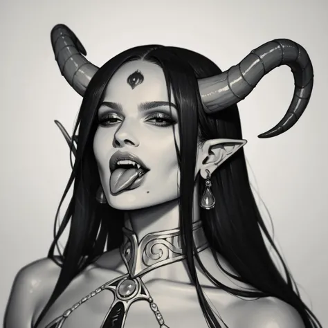 a close up of a woman with horns on her head