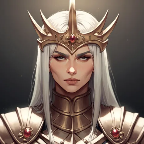 a woman with a crown on her head and a white hair