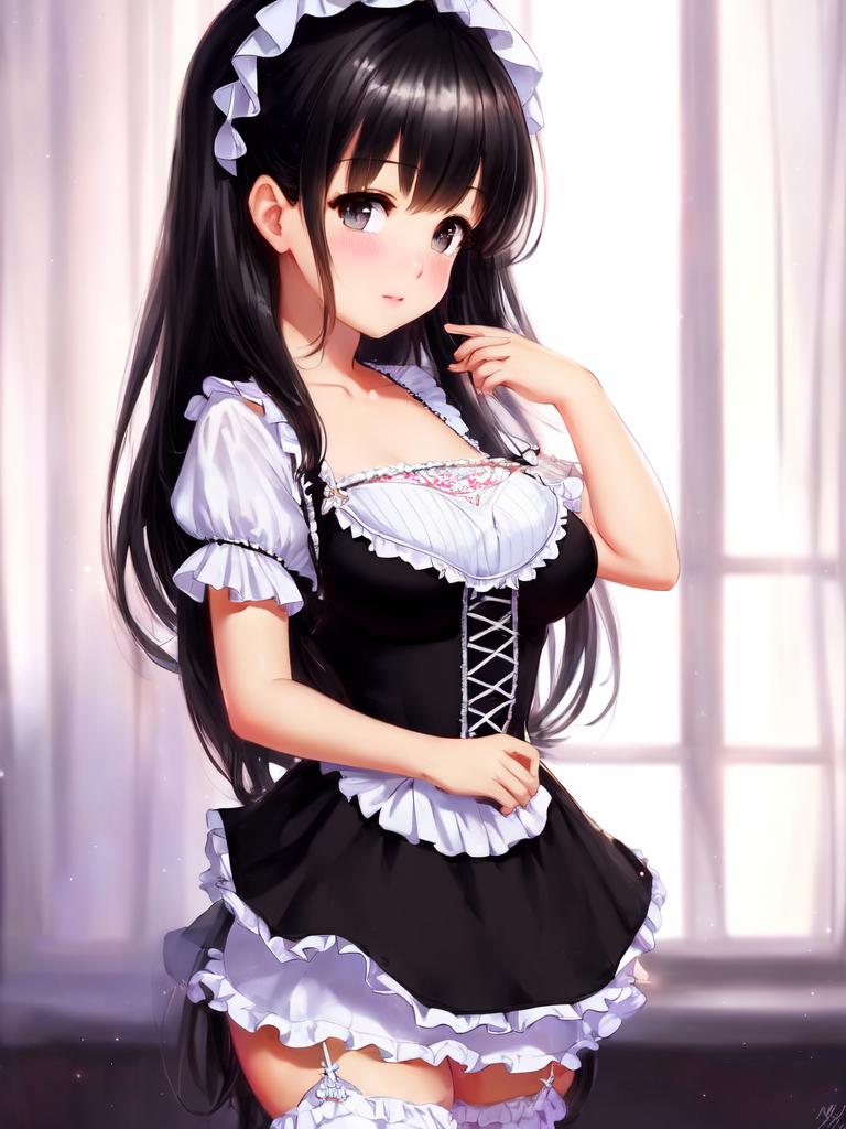 Anime girl in maid outfit posing for a picture - SeaArt AI