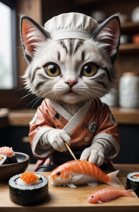 amazing quality, ultra detailed,
Japanese sushi chef kitten is making fish sushi by hand, looking at sushi,
<lora:extremely_deta...