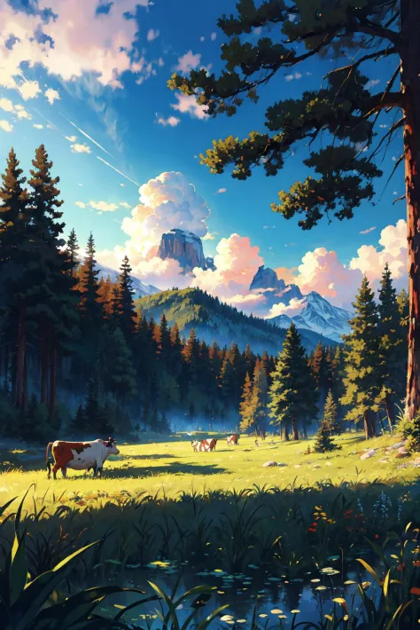 cow,
BREAK (masterpiece, best quality:1.2), outdoors, nature, forest, pines, grass, tall grass, detailed grass, plants, day, clouds,
<lora:GoodHands-beta2:0.3> <lora:add_detail:0.3>