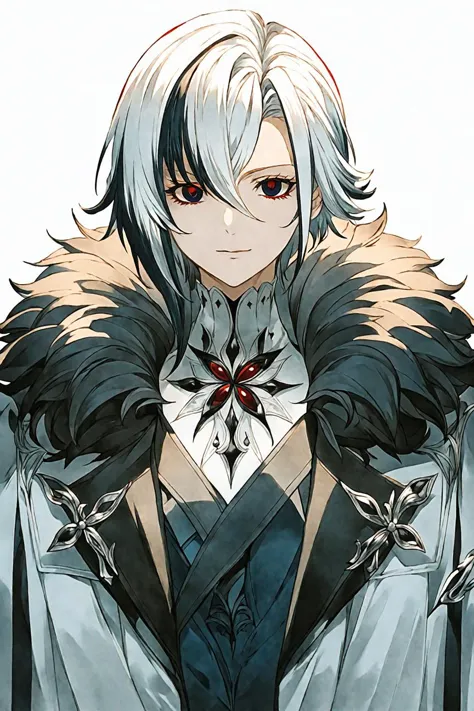 anime - style image of a man with white hair and a black cape