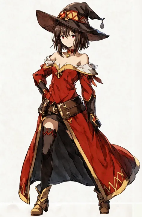 Megumin, red eyes, 
(white background:1.5), looking at viewer, eyestyle: UBW, slit pupils, <lora:Brave_Exvius_ArtStyle:1>, <lora...