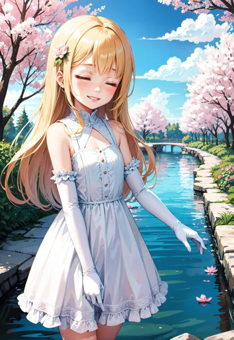 1girl, masterpiece, (detailed background), cowboy shot,
japanese bridge, soribashi, sakura trees, sakura blossoms, stream, rocks...