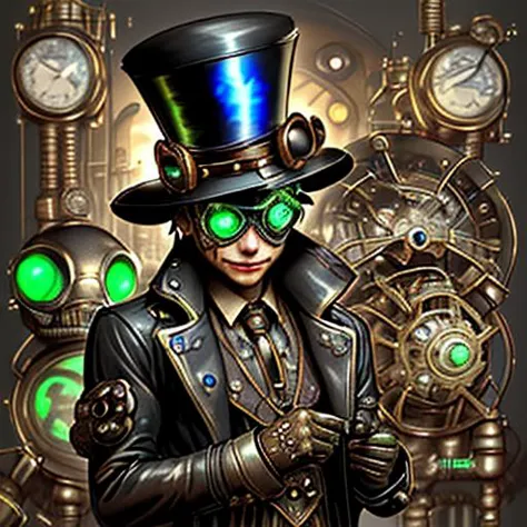 a steam punk frog wearing a leather tophat and aviator goggles with a suit adorned with gears and clogs <lora:DonMSp3ctr4lXL:0.8> DonMSp3ctr4lXL <lora:wrenchsfantasy:0.8> wrenchsfantasy, fantasy, glowing, glowing eyes <lora:SteampunkXL_V1:0.8> steampunk