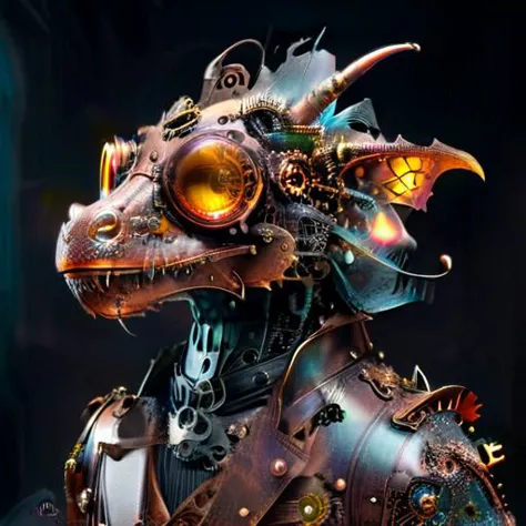 a steampunk Dragon wearing a leather tophat and aviator goggles with a suit adorned with gears and clogs in a very fantastical fantasy type setting <lora:DonMSp3ctr4lXL:0.8> DonMSp3ctr4lXL <lora:wrenchsfantasy:0.8> wrenchsfantasy, fantasy, glowing, glowing eyes <lora:SteampunkXL_V1:0.8> steampunk <lora:xl_more_art_full_v1:0.8> <lora:Cognifique:0.8> cogstyle, made from small cogs <lora:Dragons:0.8> dragon