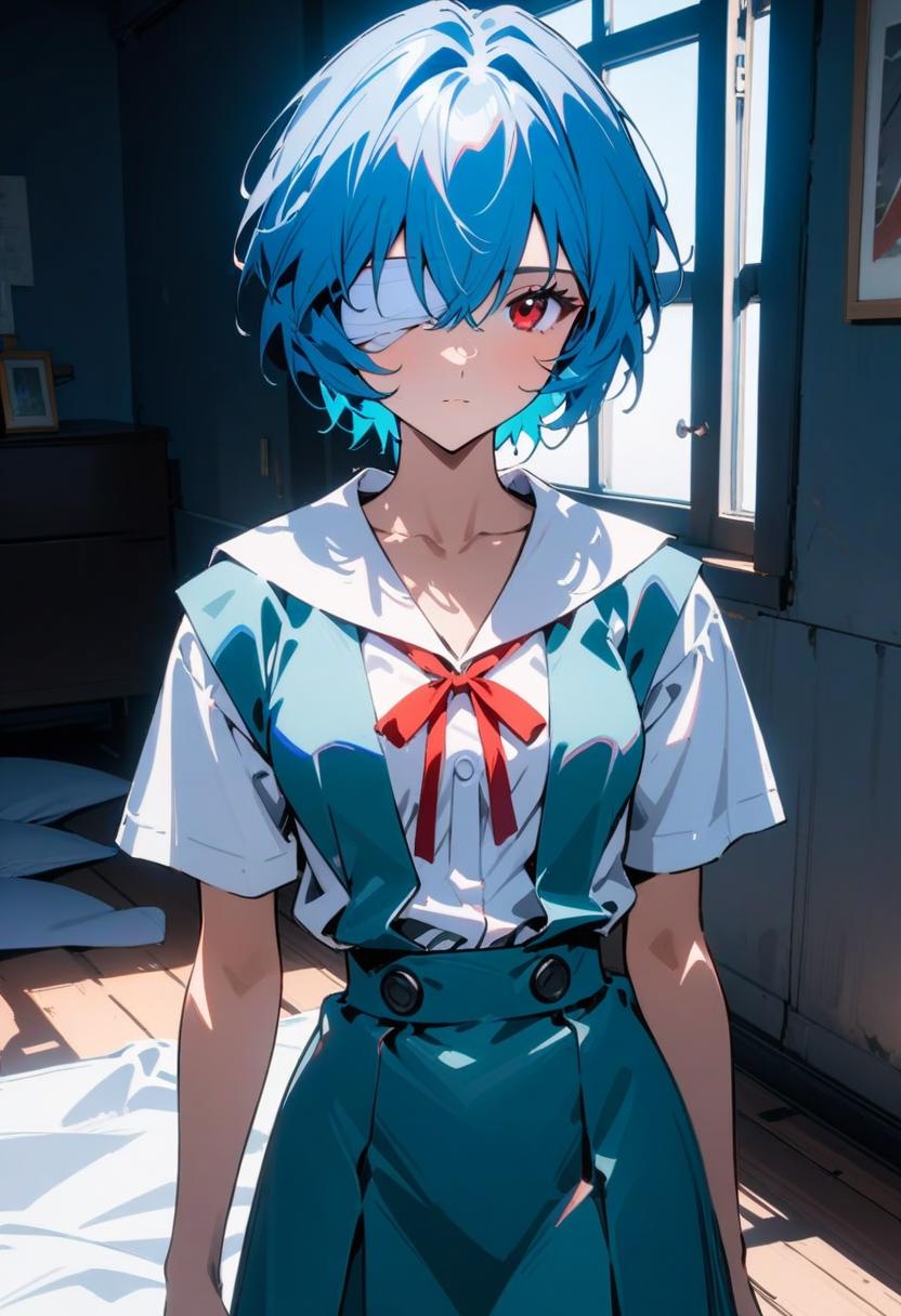 Anime girl with blue hair and blue eyes in a room - SeaArt AI