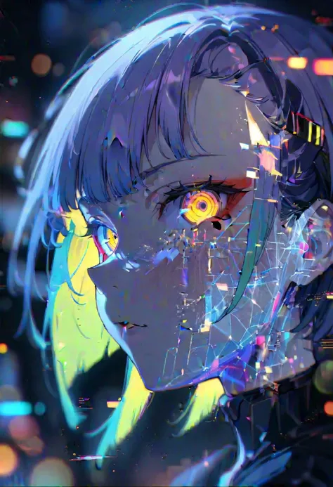 anime girl with glowing eyes and blue hair